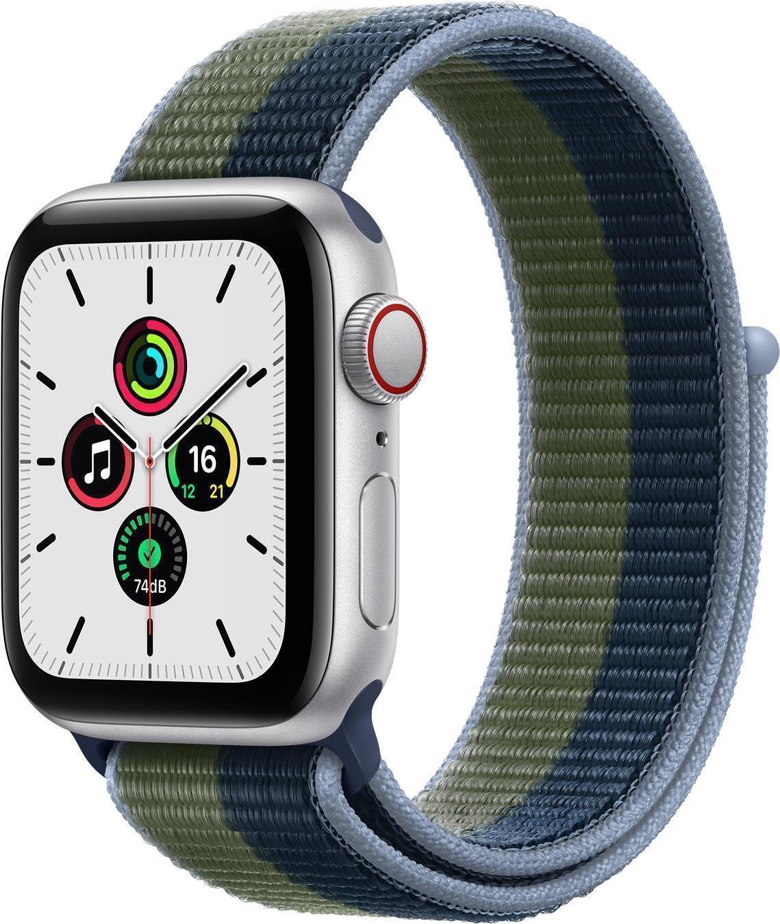 Купить Apple Watch SE (GPS + Cellular) - 40 mm - Aluminium, Silber - intelligente Uhr mit Sportschleife - gewebtes Nylon - Abyss Blue/Moss Green - Handgelenkgröße: 130-200 mm - 32 GB - Wi-Fi, Bluetooth - 4G - 30.68 g (MKQW3FD/A) в магазине wardena.ru
