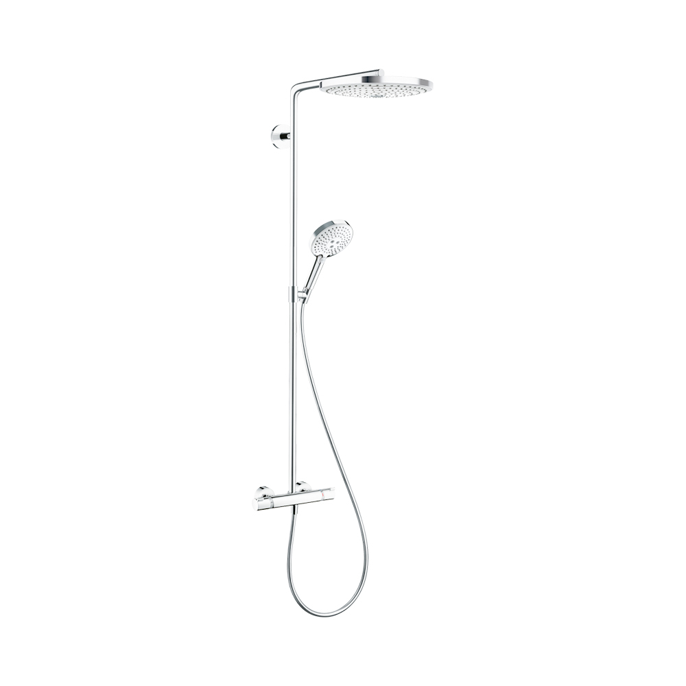Купить Hansgrohe Raindance Select S Showerpipe 300 2jet Душевой набор с термостатом хром-белый матовый 27133400 в магазине wardena.ru