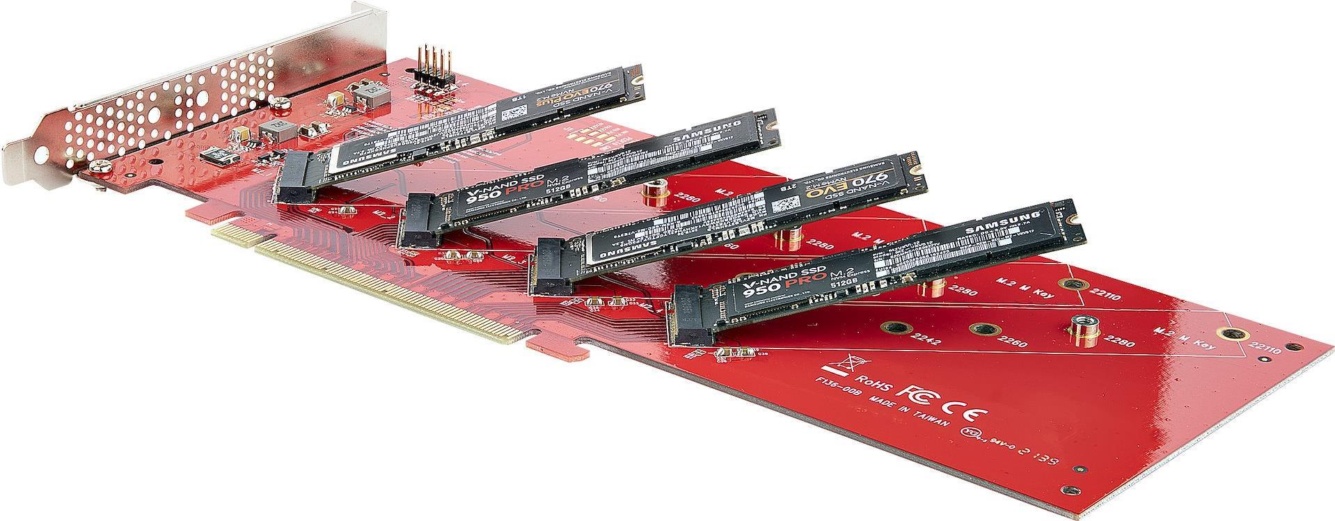 Купить STARTECH.COM Quad M.2 PCIe Adapterkarte PCI Express 4.0 x16 auf Vierfach NVMe oder AHCI M-Key M.2 SSDs 7,8GBit/s je SSD Bifurkation (QUAD-M2-PCIE-CARD-B) в магазине wardena.ru