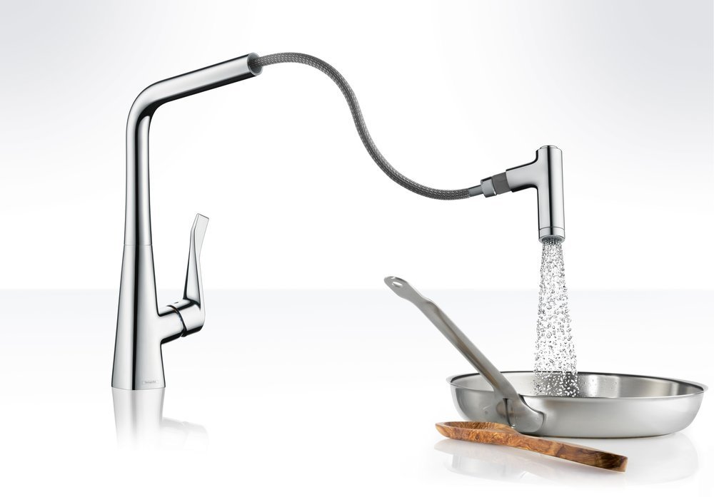 Купить Hansgrohe Metris M71 Кухонный смеситель однорычажный 320 с вытяжным душем 2jet сталь 14820800 в магазине wardena.ru