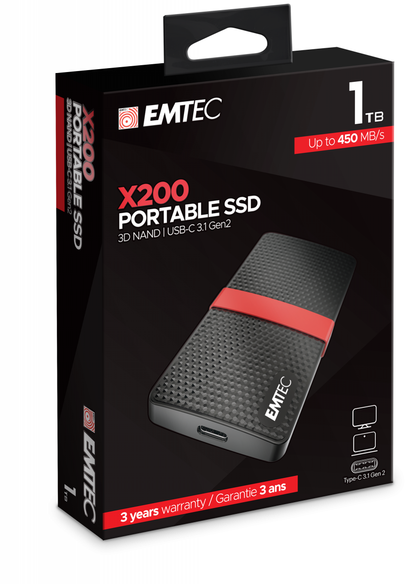Купить EMTEC SSD Power Plus X200 - SSD - 1TB - extern (tragbar) - USB 3,1 Gen 1 (USB-C Steckverbinder) (ECSSD1TX200) в магазине wardena.ru