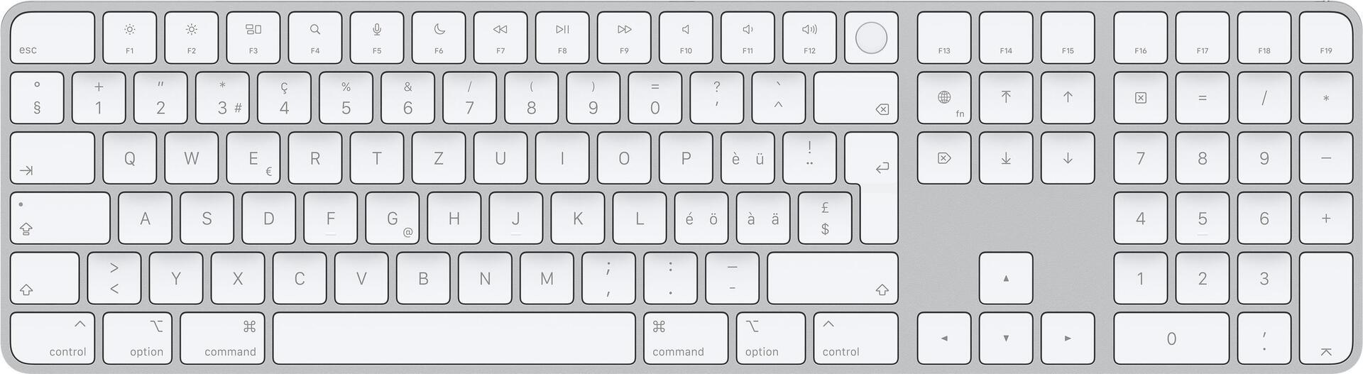 Купить Apple Magic Keyboard with Touch ID and Numeric Keypad - Tastatur - Bluetooth - QWERTZ - Schweiz - Silber - für iMac (Anfang 2021), Mac mini (Ende 2020), MacBook Air (Ende 2020), MacBook Pro (MK2C3SM/A) в магазине wardena.ru