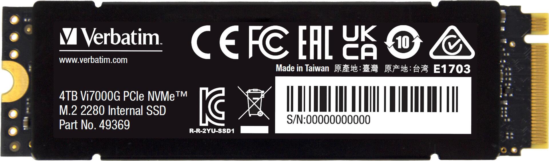 Купить Verbatim Vi7000 PCIe NVMe M.2 SSD 4TB (49369) в магазине wardena.ru