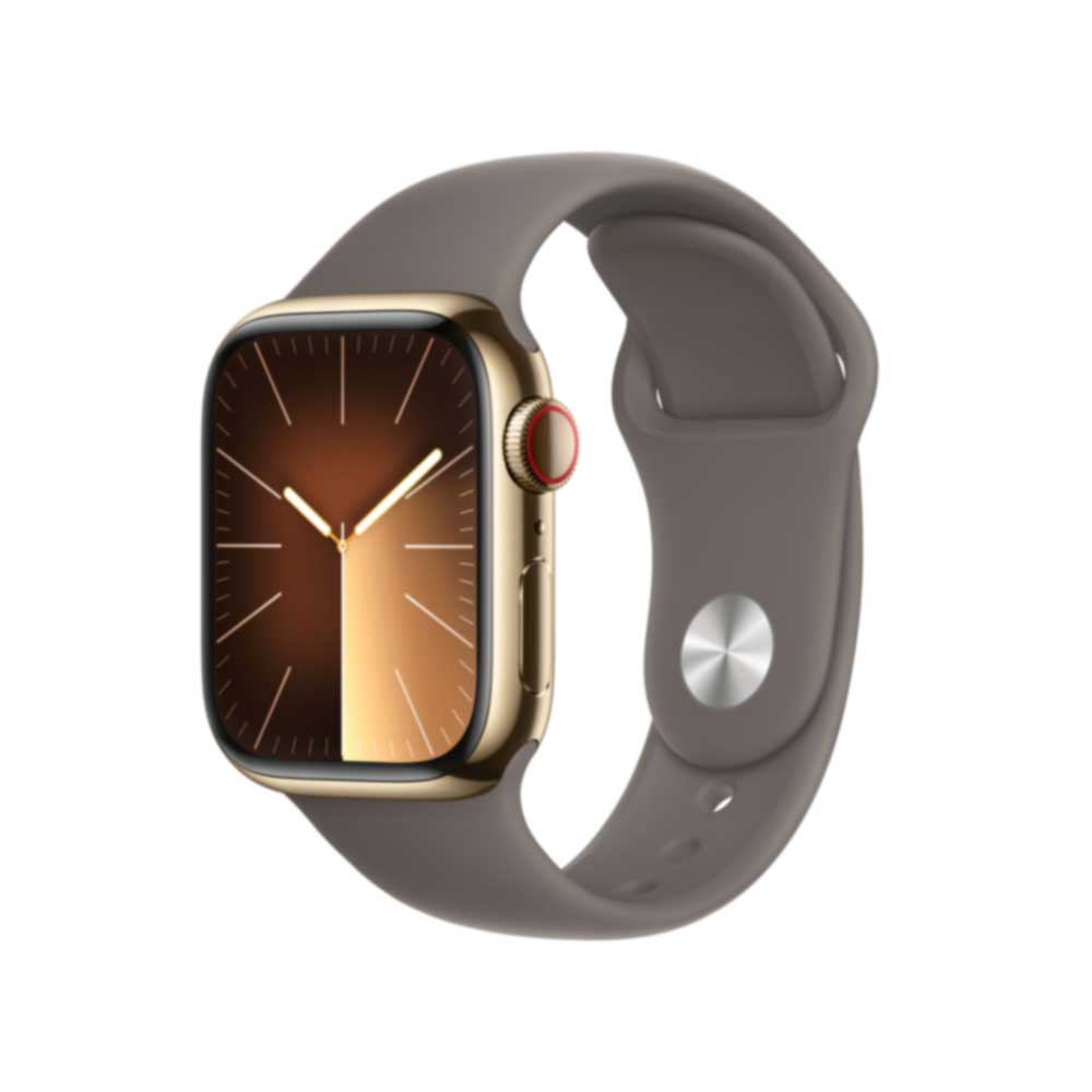 Купить APPLE Watch Series 9 GPS + Cellular 41mm Gold Stainless Steel Case with Clay Sport Band - S/M (MRJ53QF/A) в магазине wardena.ru