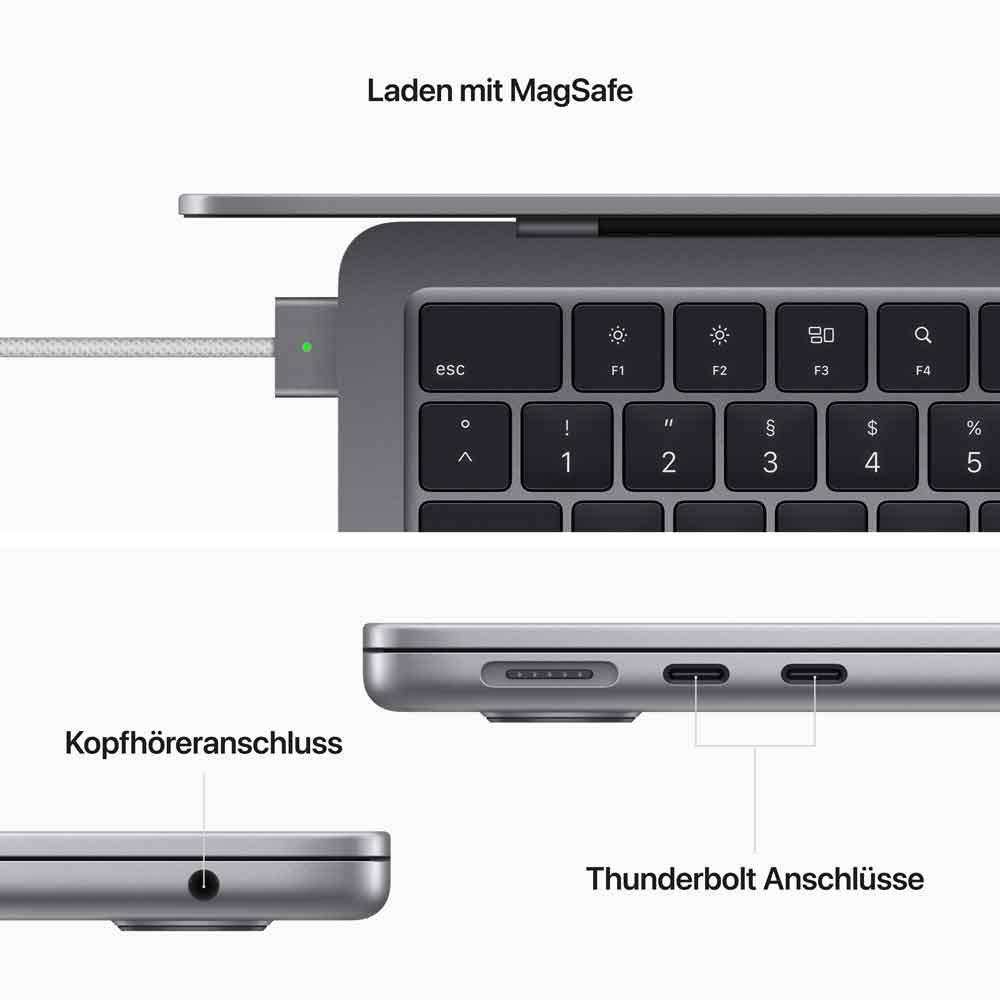 Купить Apple MacBook Air - M2 - M2 8-core GPU - 8 GB RAM - 256 GB SSD - 34.5 cm (13.6") IPS 2560 x 1664 (WQXGA) - Wi-Fi 6 - Space-grau - kbd: Deutsch (MLXW3D/A) в магазине wardena.ru