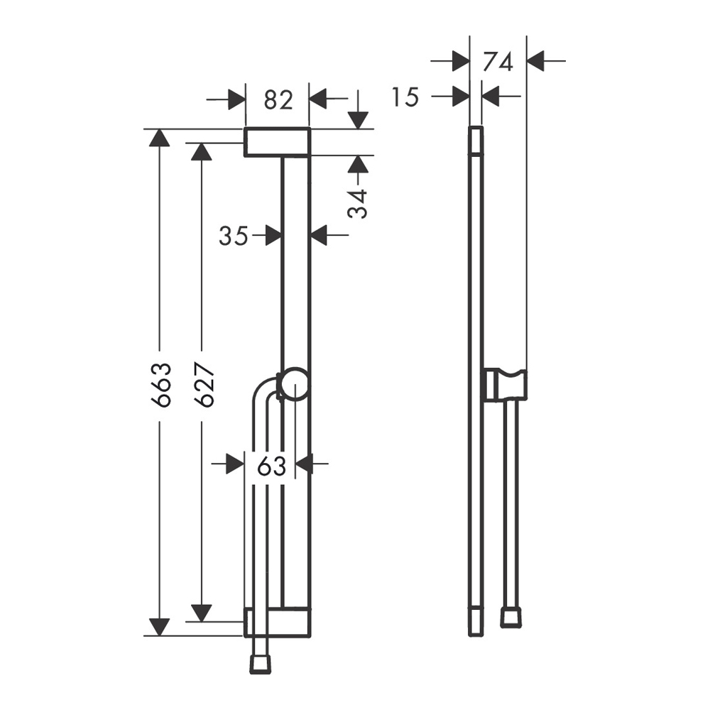 Купить Hansgrohe Pulsify E Unica Душевая штанга 650 мм и шланг бронза матовая 24404140 в магазине wardena.ru
