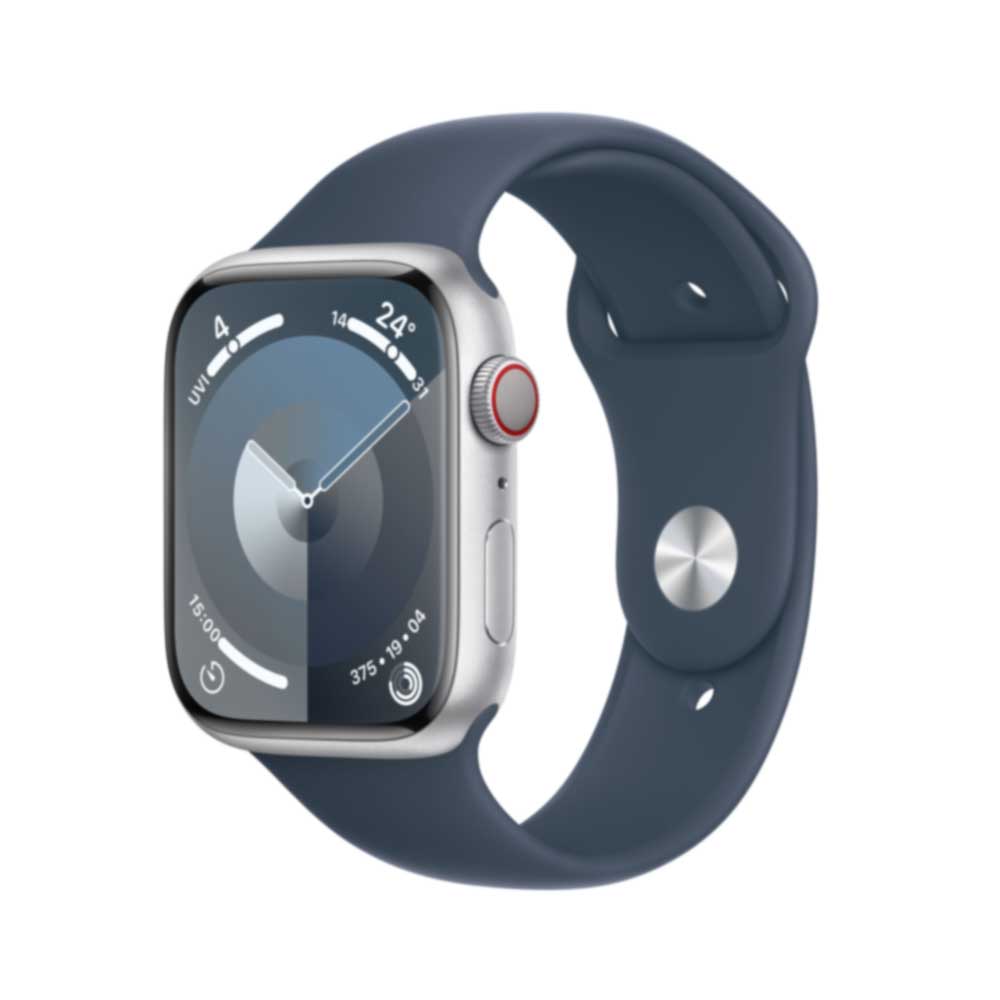 Купить APPLE Watch Series 9 GPS + Cellular 45mm Silver Aluminium Case with Storm Blue Sport Band - S/M (MRMG3QF/A) в магазине wardena.ru