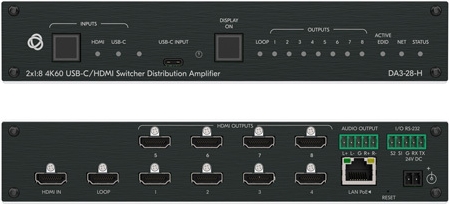 Купить Kramer Electronics DA3-28-H - 2x1 8 4K60 USB-C/HDMI Switcher Distribution Amp. (10-00002890) в магазине wardena.ru