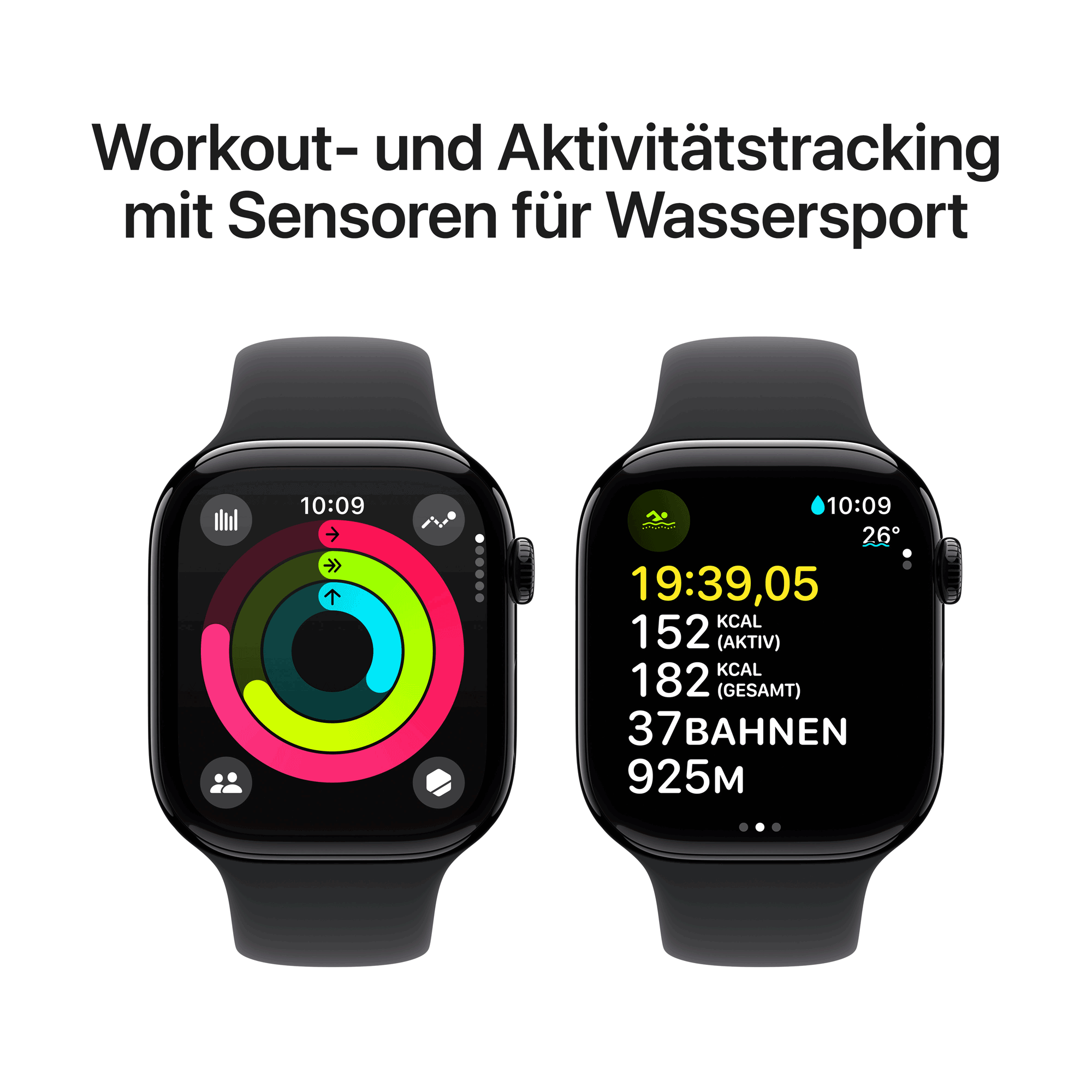 Купить Apple Watch Series 10 GPS + Cellular 46mm Jet Black Aluminium Case mit Black Sport Band - S/M (MWY33QF/A) в магазине wardena.ru
