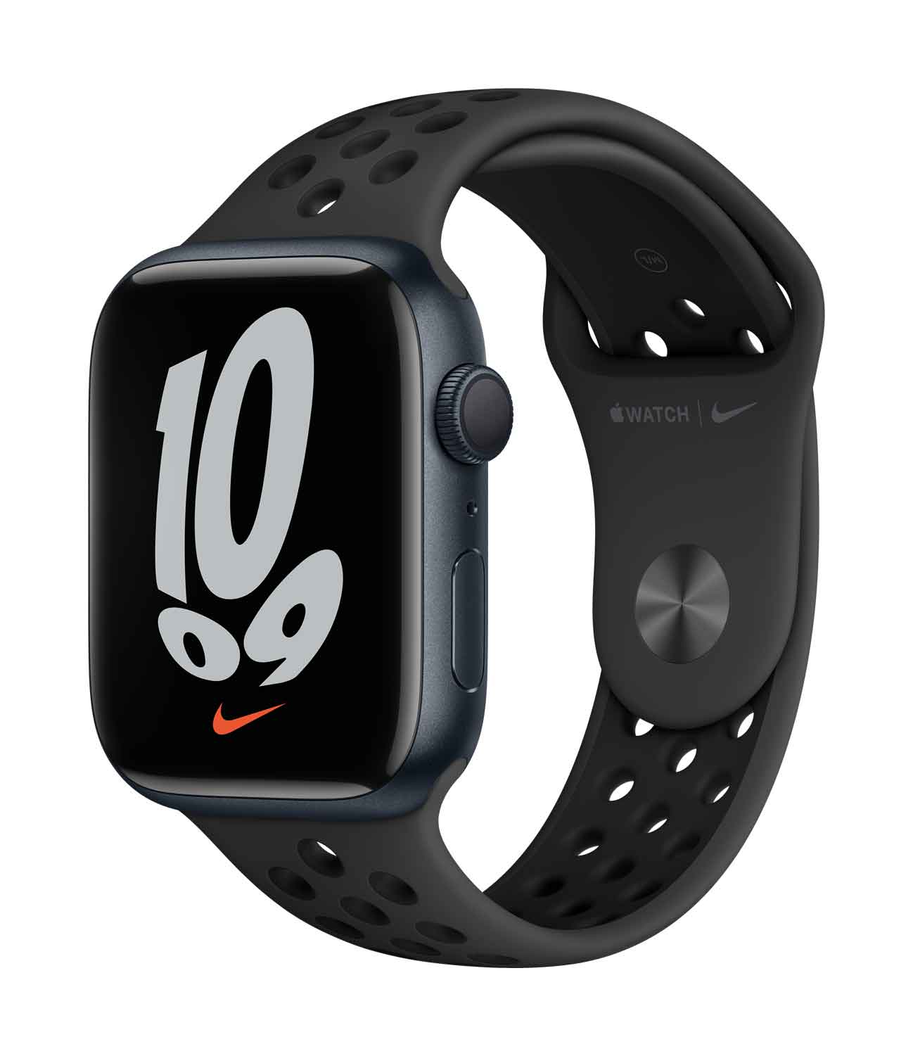 Купить Apple Watch Nike Series 7 (GPS) - 45 mm - Midnight Aluminium - intelligente Uhr mit Nike Sportband - Flouroelastomer - anthrazit/schwarz - Bandgröße: S/M/L - 32 GB - Wi-Fi, Bluetooth - 38.8 g (MKNC3FD/A) в магазине wardena.ru