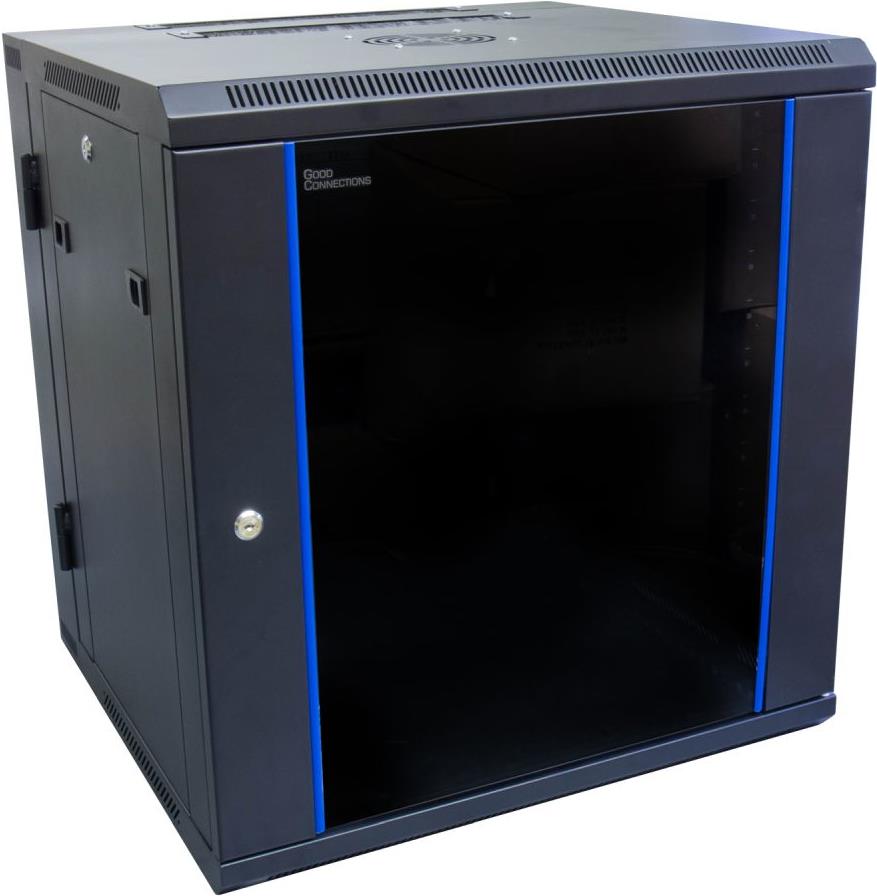 Купить 19" Wandgehäuse, 12HE, tiefschwarz (RAL9005) Rückseite schwenkbar, 600 x 550mm, fertig montiert, mit Lüfter, Good Connections® (GC-R0014) в магазине wardena.ru
