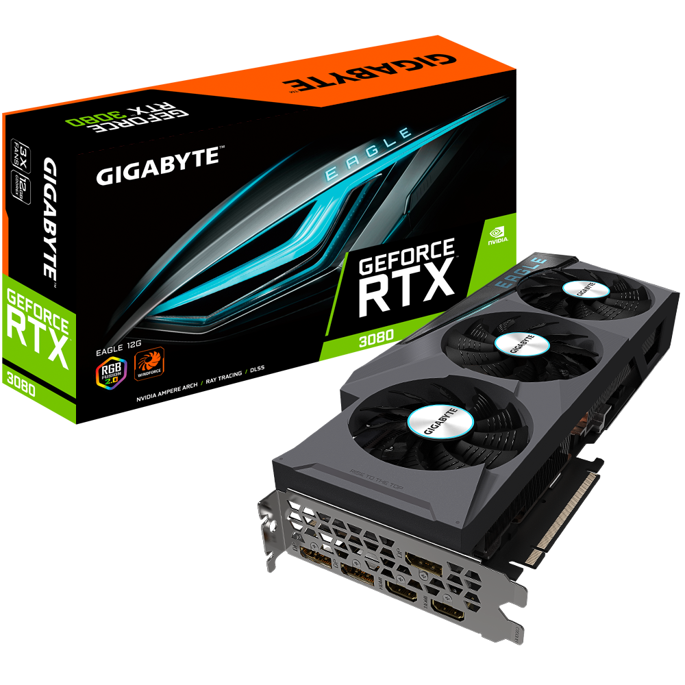 Купить Gigabyte GeForce RTX 3080 EAGLE 12G - Grafikkarten - GF RTX 3080 - 12GB GDDR6X - PCIe 4,0 x16 - 2 x HDMI, 3 x DisplayPort (GV-N3080EAGLE-12GD) в магазине wardena.ru