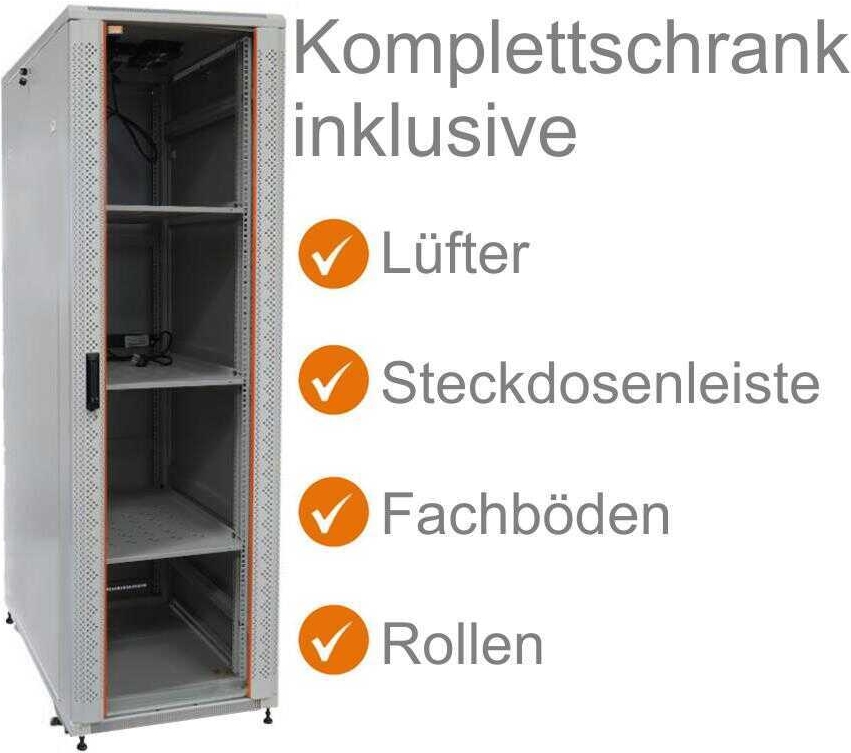 Купить IT-BUDGET 19"-Netzwerkschrank SRK - Komplettset - 42 HE - BxT 600x800 mm - Sicht-/Vollblechtür - 4 Aktiv-Lüfter - PDU - Fachböden - montiert - lichtgrau (99ITB19SRK4268GGM) в магазине wardena.ru