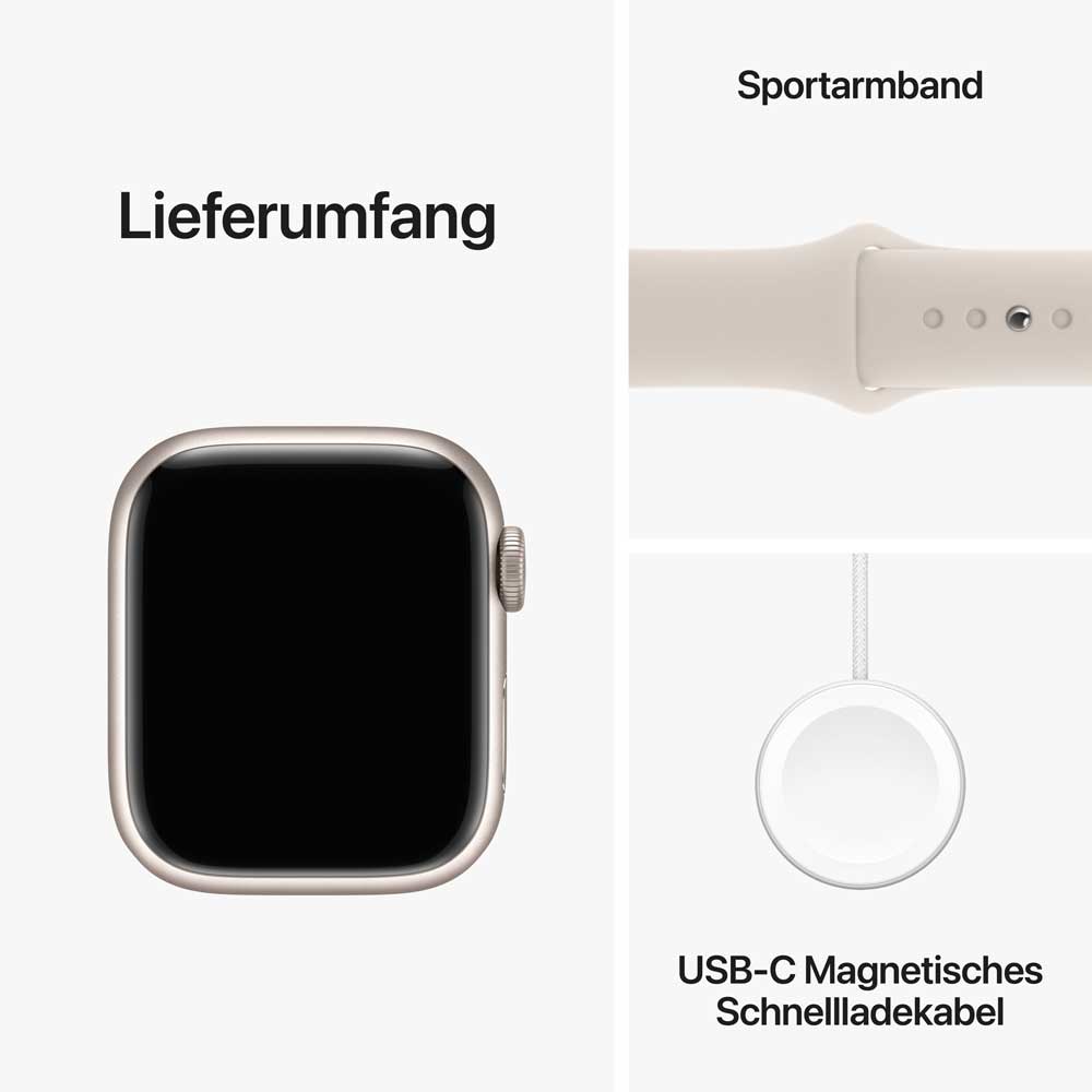 Купить APPLE Watch Series 9 GPS 41mm Starlight Aluminium Case with Starlight Sport Band - M/L (MR8U3QF/A) в магазине wardena.ru