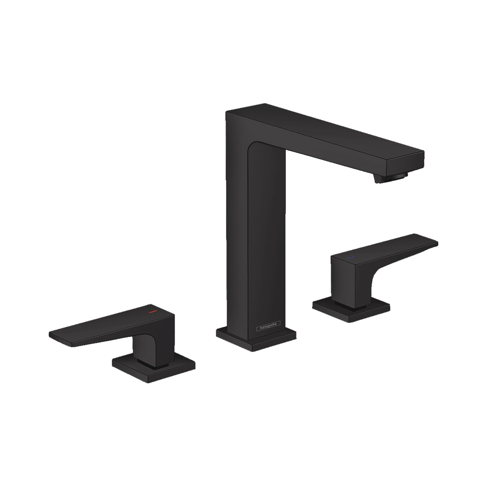 Купить Hansgrohe Metropol Смеситель для раковины 160 на 3 отверстия с рычаговыми рукоятками со сливным клапаном Push-Open хром-черный матовый 32515340 в магазине wardena.ru