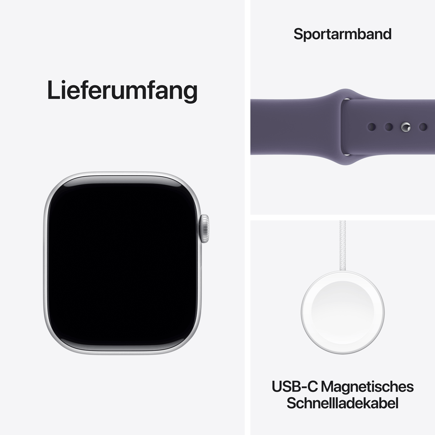 Купить Apple Watch Series 11 GPS + Cellular 46mm Silver Aluminium Case with Purple Fog Sport Band - M/L (MFCR4ZR/A) в магазине wardena.ru