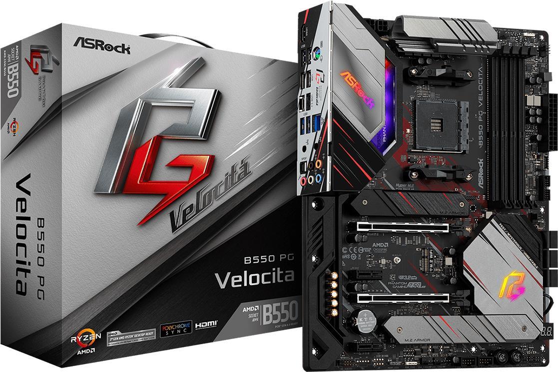 Купить ASRock B550 PG Velocita - Motherboard - ATX - Socket AM4 - AMD B550 - USB-C Gen2, USB 3.2 Gen 1, USB 3.2 Gen 2 - 2.5 Gigabit LAN - Onboard-Grafik (CPU erforderlich) - HD Audio (8-Kanal) (90-MXBD90-A0UAYZ) в магазине wardena.ru