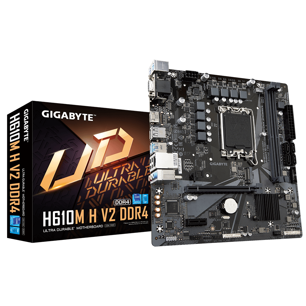 Купить Gigabyte H610M H V2 DDR4 - 1,0 - Motherboard - micro ATX - LGA1700-Sockel - H610 Chipsatz - USB 3,2 Gen 1 - Gigabit LAN - Onboard-Grafik (CPU erforderlich) - HD Audio (8-Kanal) (H610M H V2 DDR4) в магазине wardena.ru