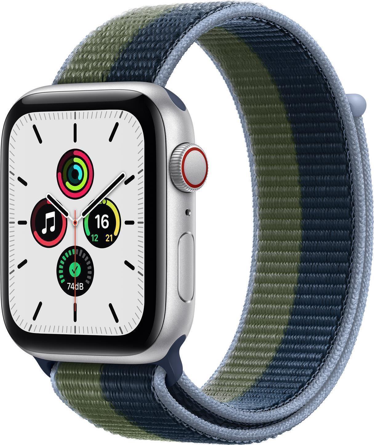 Купить Apple Watch SE (GPS + Cellular) - 44 mm - Aluminium, Silber - intelligente Uhr mit Sportschleife - gewebtes Nylon - Abyss Blue/Moss Green - Handgelenkgröße: 145-220 mm - 32 GB - Wi-Fi, Bluetooth - 4G - 36.36 g (MKT03FD/A) в магазине wardena.ru