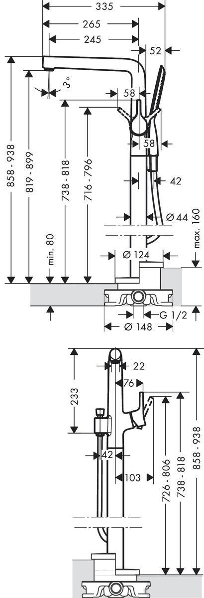 Купить Hansgrohe Talis S Смеситель для ванны однорычажный напольный хром 72412000 в магазине wardena.ru