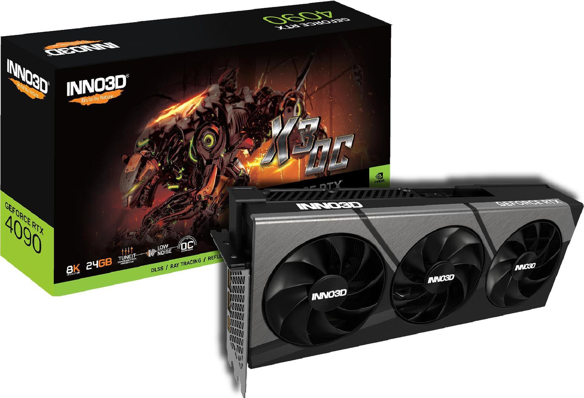 Купить Inno3D GeForce RTX 4090 X3 OC - GeForce RTX 4090 - 24 GB - GDDR6X - 384 Bit - 7680 x 4320 Pixel - PCI Express x16 4.0 (N40903-246XX-18332989) в магазине wardena.ru