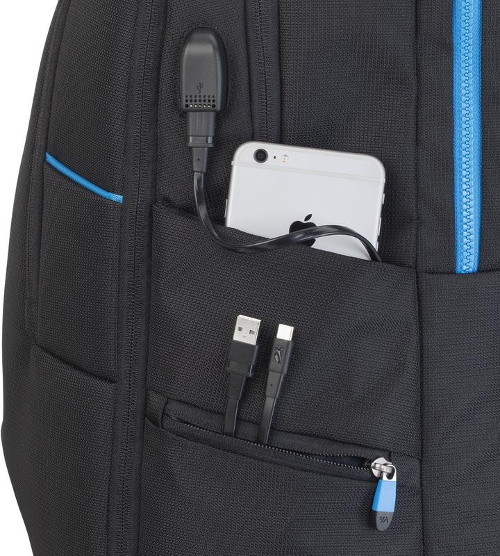 Купить Riva Case Borneo Series 7860 - Notebook-Rucksack - 43,9 cm (17.3") - Schwarz, Icy Blue (7860 BLACK) в магазине wardena.ru