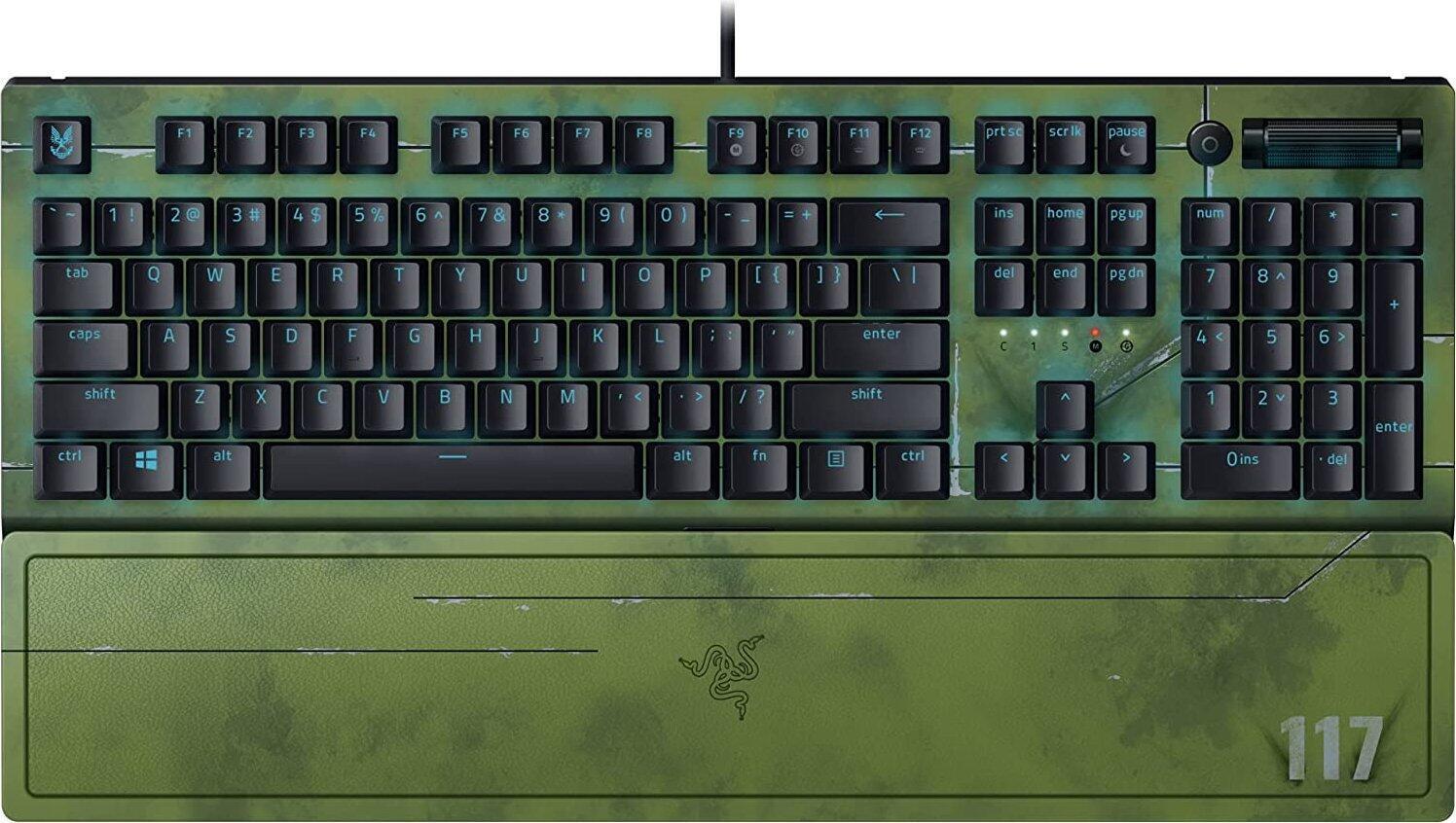 Купить Razer BlackWidow V3 - Tastatur - mit digitaler Drehregler - Hintergrundbeleuchtung - USB - QWERTY - USA - Tastenschalter: Razer Green - Halo Infinite (RZ03-03542600-R3M1) в магазине wardena.ru