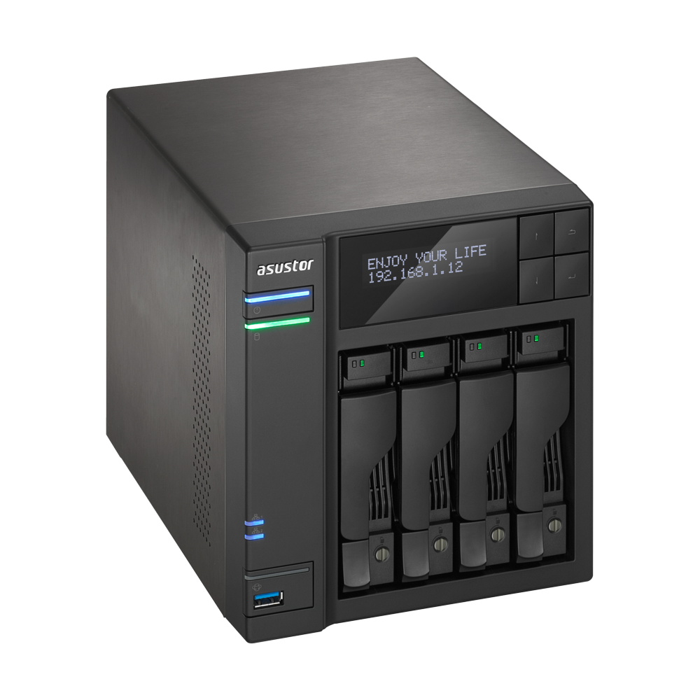 Купить ASUSTOR AS7004T - NAS-Server - 4 Schächte - SATA 6Gb/s / eSATA - RAID 0, 1, 5, 6, 10, JBOD - RAM 8 GB - Gigabit Ethernet - iSCSI (90IX00E1-BW3S20) в магазине wardena.ru