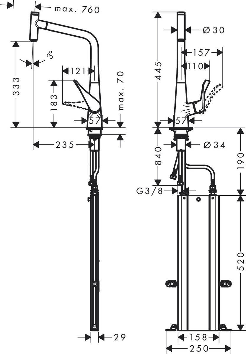Купить Hansgrohe Metris Select M71 Кухонный смеситель однорычажный 320 с вытяжным изливом 1jet sBox сталь 73803800 в магазине wardena.ru