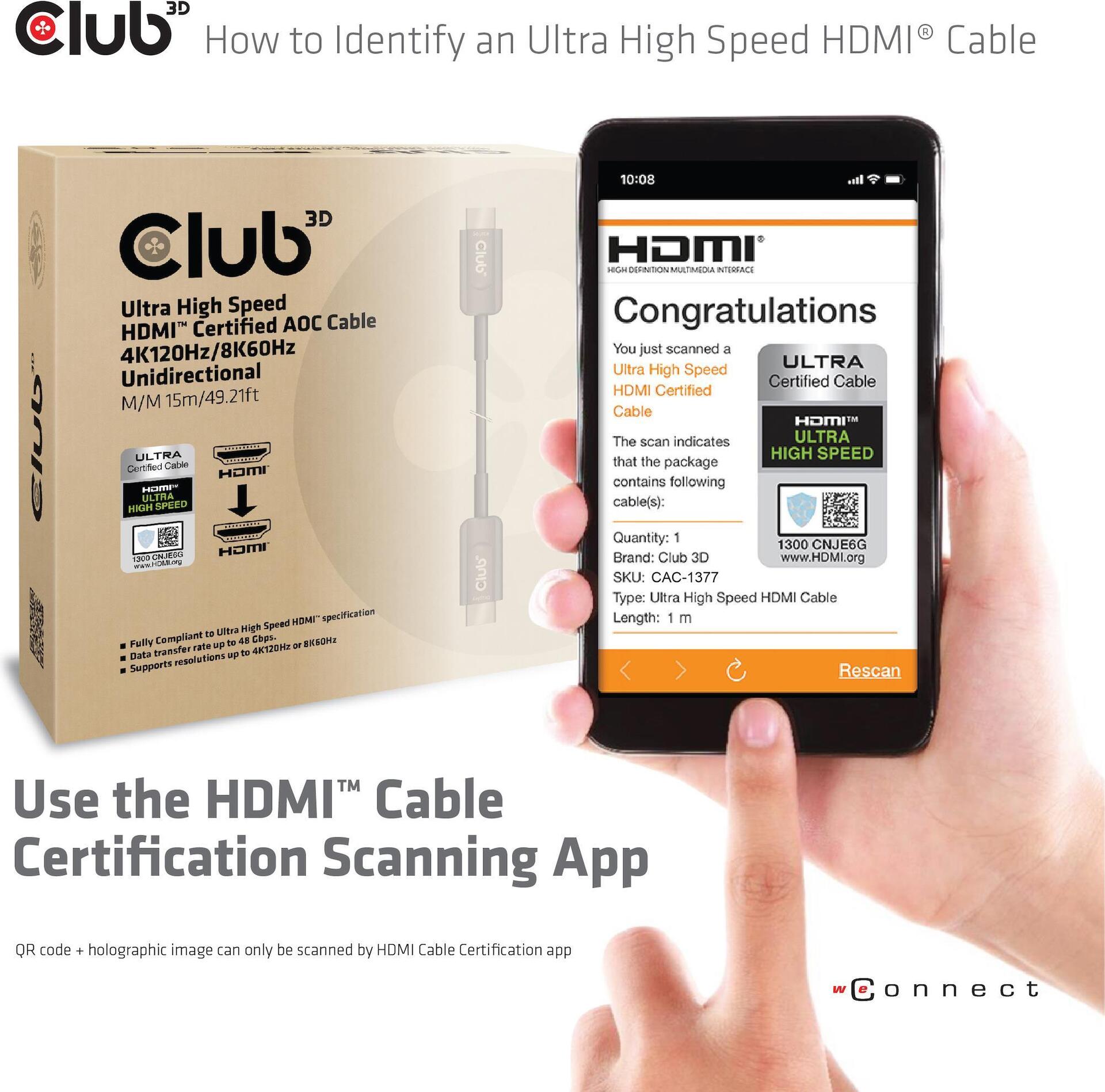 Купить Club 3D CAC-1377 - Ultra High Speed HDMI-Kabel - HDMI (M) bis HDMI (M) - 15 m - Glasfaser - Active Optical Cable (AOC), Support von 4K 120 Hz, Support von 8K 60 Hz, unidirektional в магазине wardena.ru