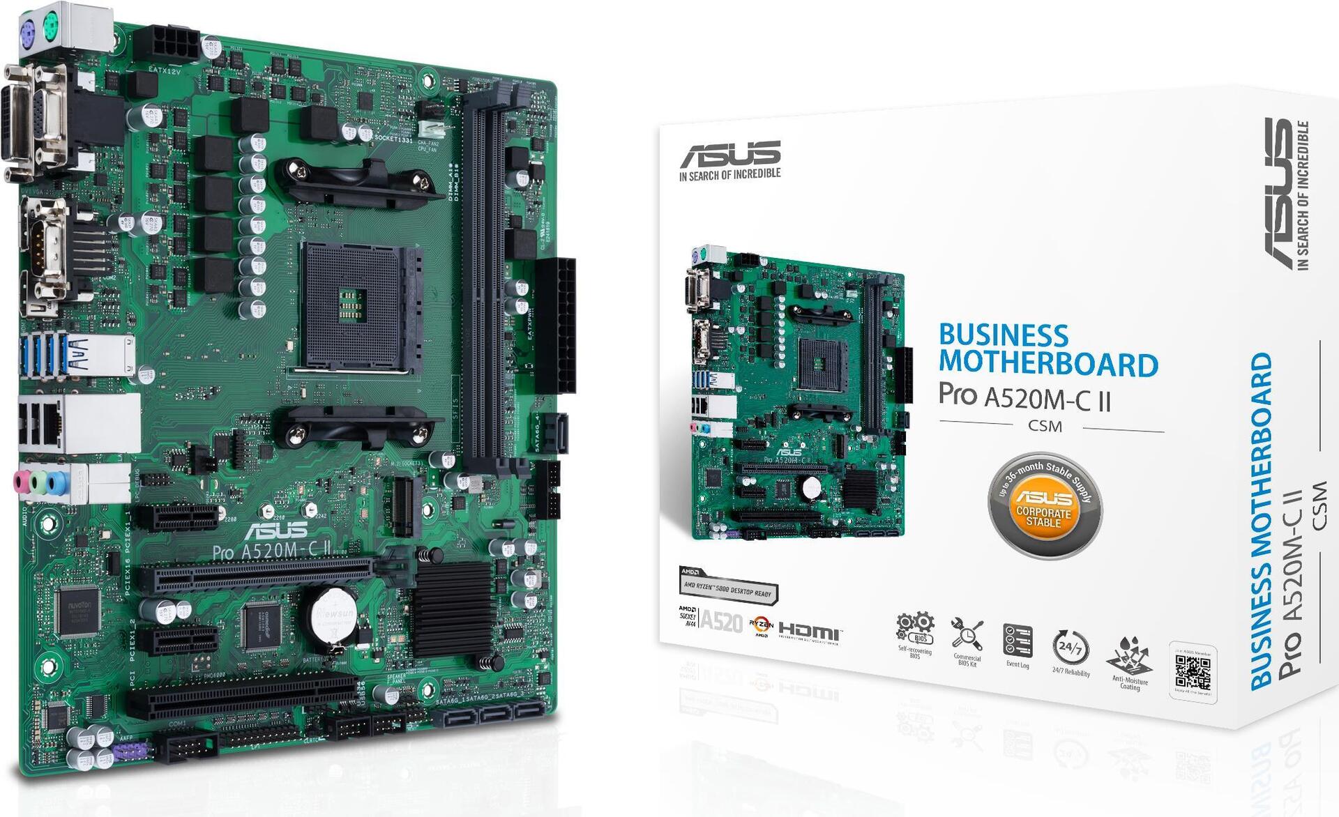 Купить ASUS PRO A520M-C II/CSM - AMD - Socket AM4 - AMD Ryzen™ 3 - AMD Ryzen™ 5 - AMD Ryzen™ 7 - Socket AM4 - DDR4-SDRAM - 64 GB (90MB18F0-M0EAYC) в магазине wardena.ru
