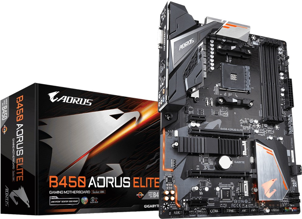 Купить Gigabyte B450 AORUS ELITE - 1,0 - Motherboard - ATX - Socket AM4 - AMD B450 - USB 3,1 Gen 1 - Gigabit LAN - Onboard-Grafik (CPU erforderlich) - HD Audio (8-Kanal) (B450 AORUS ELITE) в магазине wardena.ru
