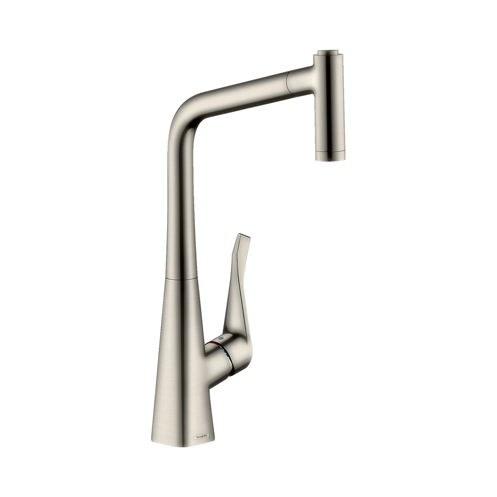 Купить Hansgrohe Metris M71 Кухонный смеситель однорычажный 320 с вытяжным душем 2jet сталь 14820800 в магазине wardena.ru