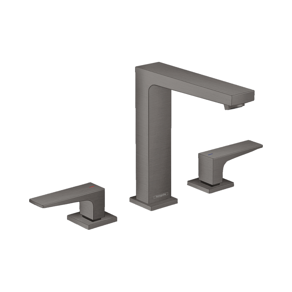 Купить Hansgrohe Metropol Смеситель для раковины 160 на 3 отверстия с рычаговыми рукоятками со сливным клапаном Push-Open хром-черный матовый 32515340 в магазине wardena.ru