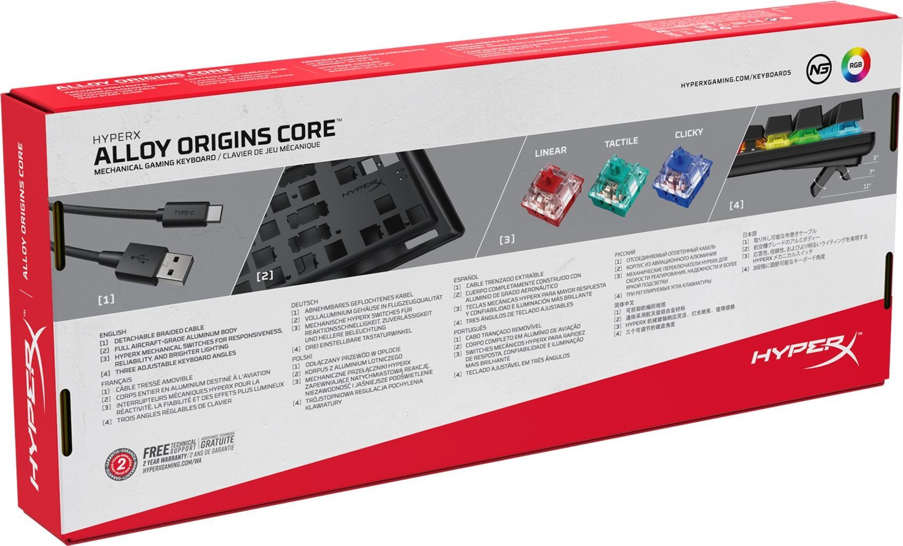 Купить HyperX Alloy Origins Core - Tastatur - backlit - USB - Englisch - US - Schlüsselschalter: HyperX Red (HX-KB7RDX-US) в магазине wardena.ru