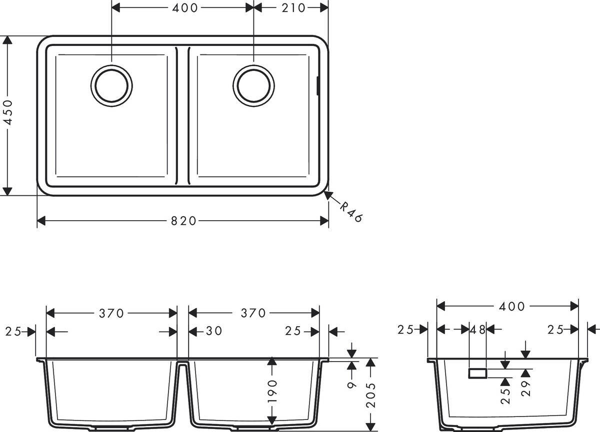 Купить Hansgrohe S51 S510-U770 Мойка для монтажа под столешницу 370/370 черный графит 43434170 в магазине wardena.ru