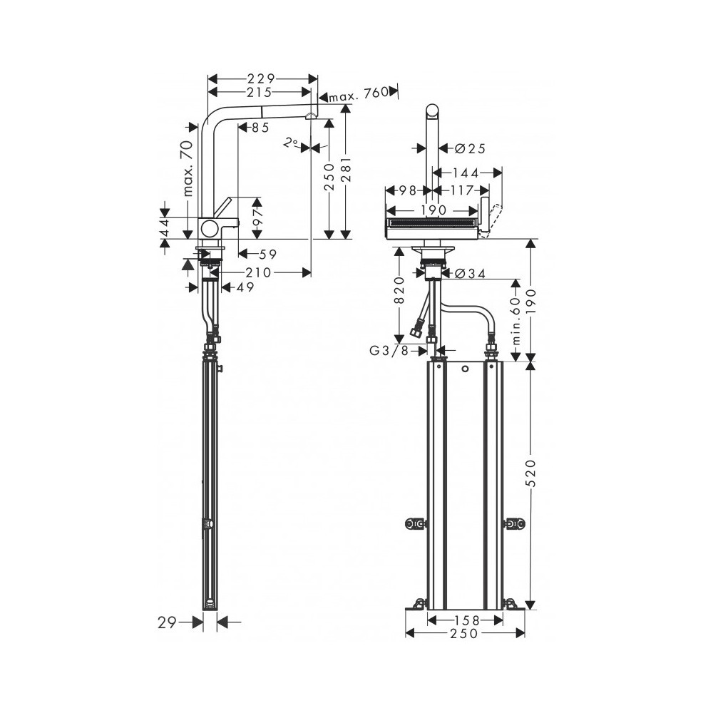 Купить Hansgrohe Aquno Select M81 Кухонный смеситель однорычажный 250 с вытяжным душем 2jet sBox сталь 73830800 в магазине wardena.ru