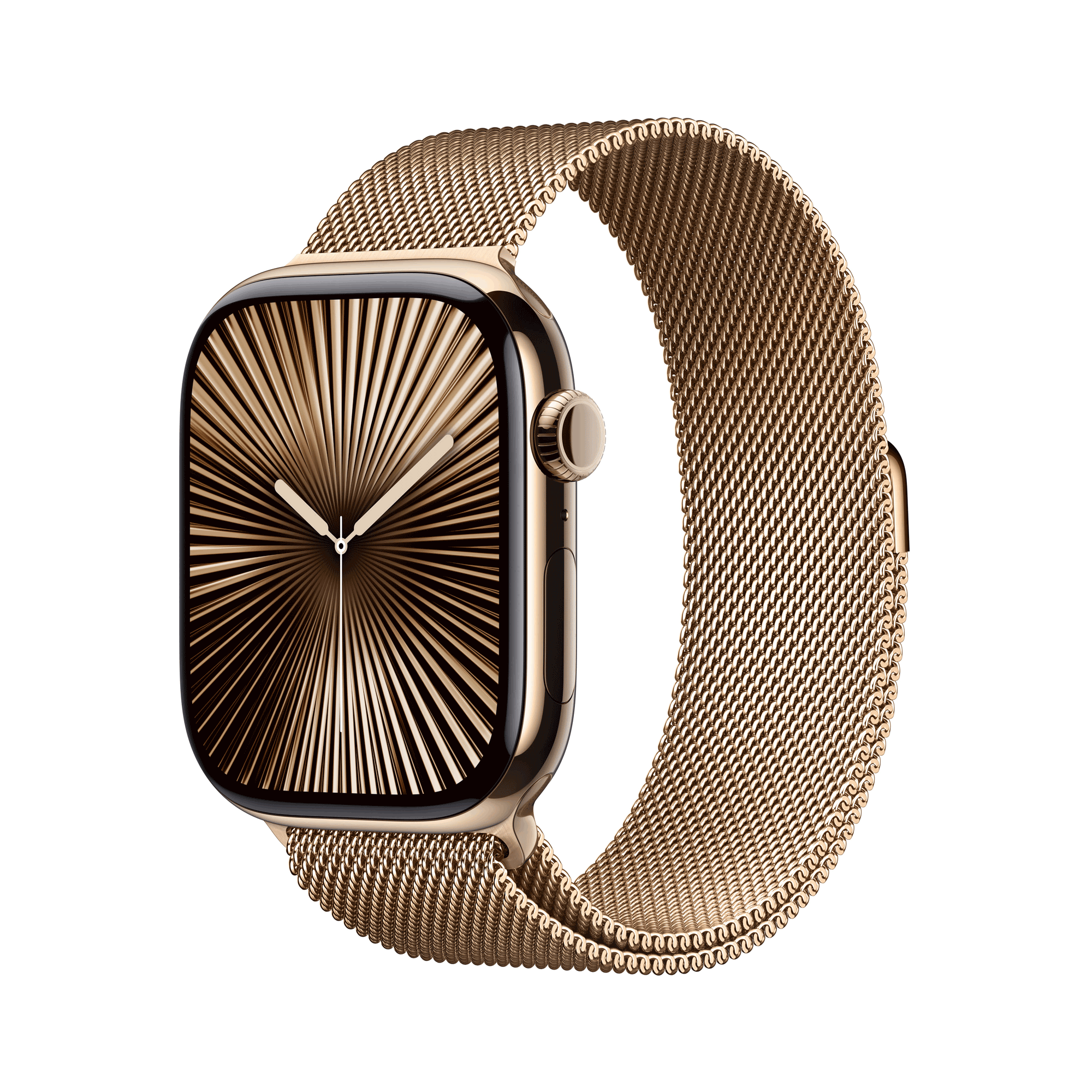 Купить Apple Watch Series 10 GPS + Cellular 46mm Gold Titanium Case mit Gold Milanese Band - S/M (MC7T4QF/A) в магазине wardena.ru