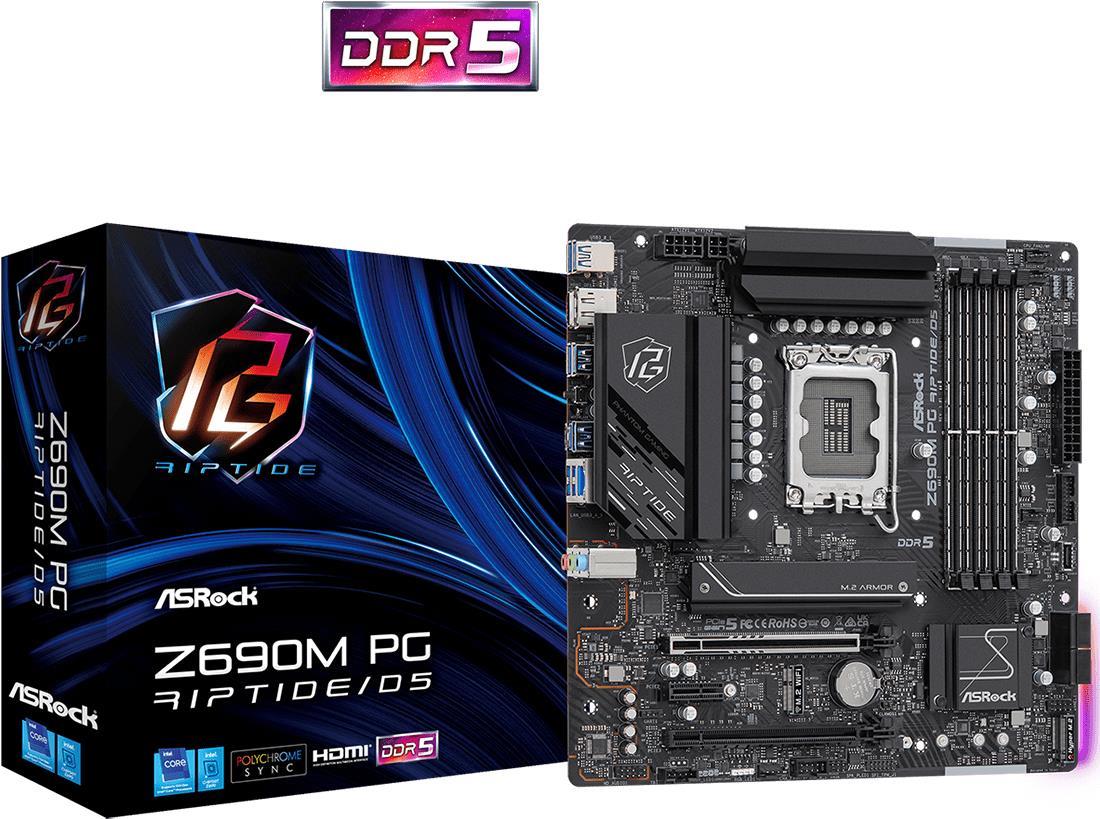 Купить ASRock Z690M PG Riptide/D5 - Motherboard - micro ATX - LGA1700-Sockel - Z690 Chipsatz - USB-C Gen2, USB 3,2 Gen 1, USB 3,2 Gen 2 - 2,5 Gigabit LAN - Onboard-Grafik (CPU erforderlich) - HD Audio (8-Kanal) (90-MXBIL0-A0UAY (90-MXBIL0-A0UAYZ) в магазине wardena.ru