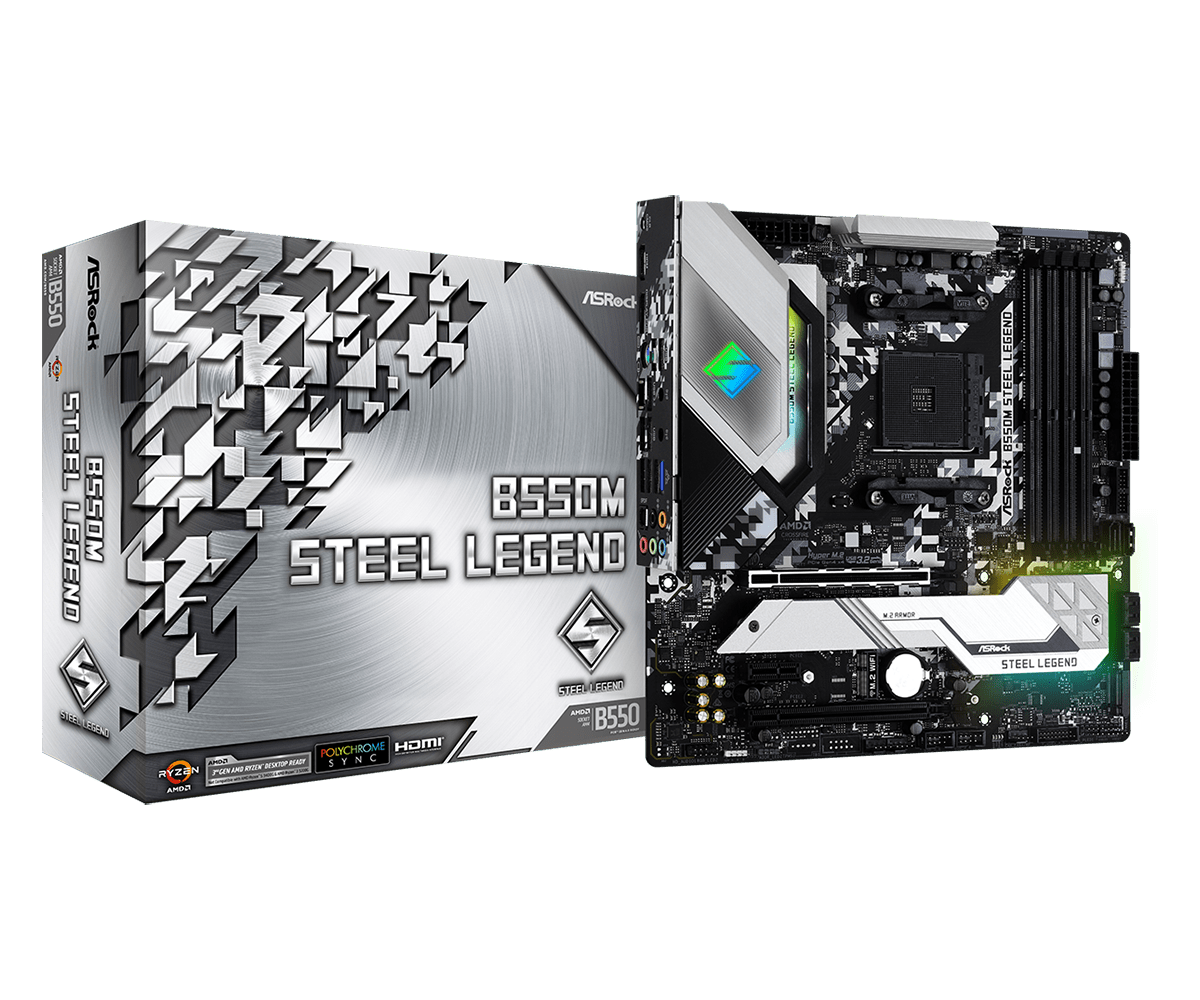 Купить ASRock B550M Steel Legend - Motherboard - micro ATX - Socket AM4 - AMD B550 - USB-C Gen2, USB 3,2 Gen 1, USB 3,2 Gen 2 - 2,5 Gigabit LAN - Onboard-Grafik (CPU erforderlich) - HD Audio (8-Kanal) (90-MXBCU0-A0UAYZ) в магазине wardena.ru