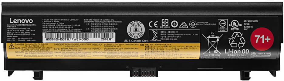 Купить Lenovo ThinkPad Battery 71+ - Laptop-Batterie - 1 x Lithium-Ionen 6 Zellen 48 Wh - für ThinkPad L560 20F1, 20F2, L570 20J8, 20J9, 20JQ, 20JR (4X50K14089) в магазине wardena.ru