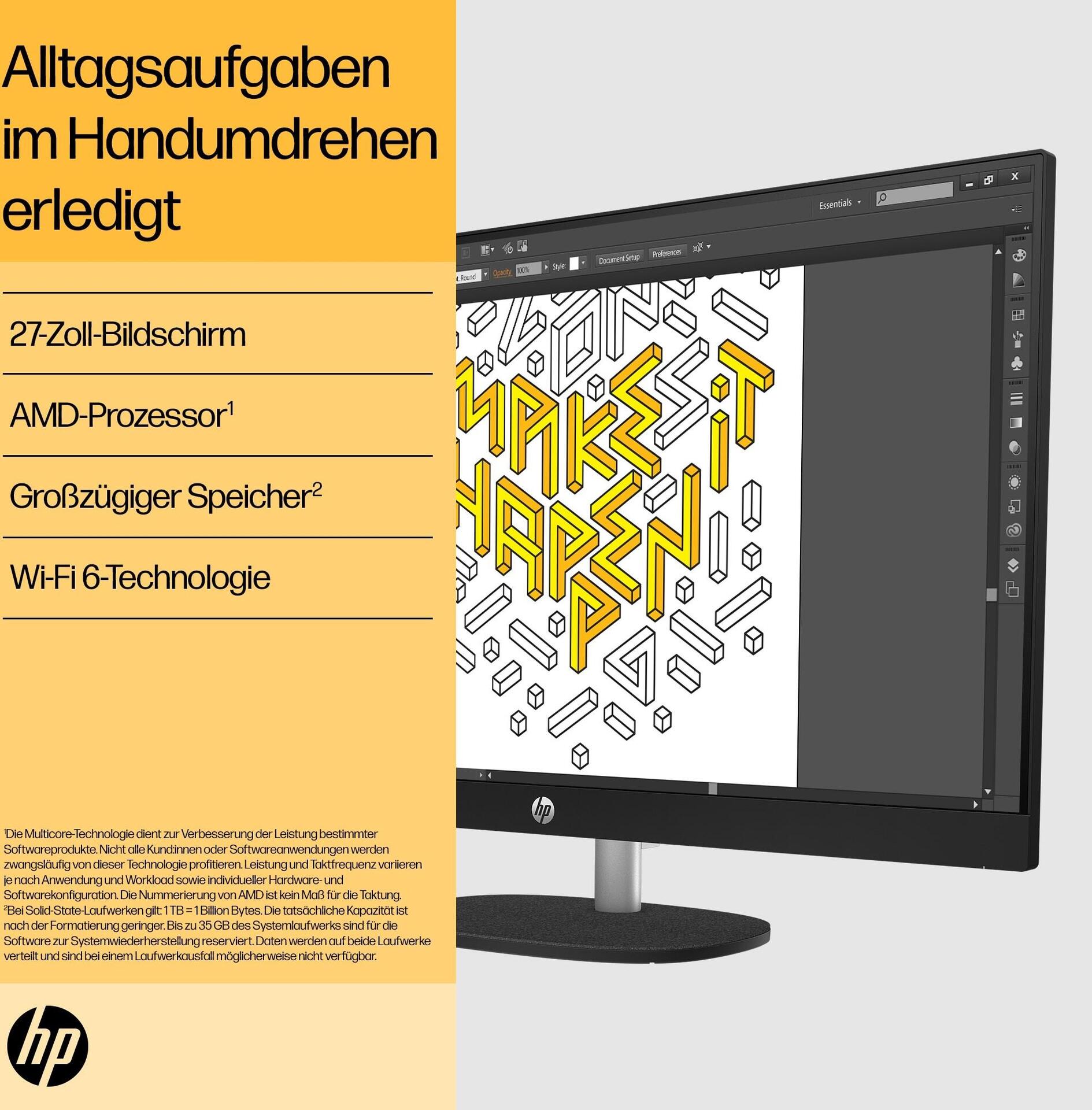 Купить HP All-in-One 27-cr0501ng PC AMD Ryzen™ 5 7520U 68,6 cm (27") 1920 x 1080 Pixel All-in-One-PC 8 GB LPDDR5-SDRAM 512 GB SSD Windows 11 Home Wi-Fi 6 (802.11ax) Weiß (A71BLEA #ABD) в магазине wardena.ru