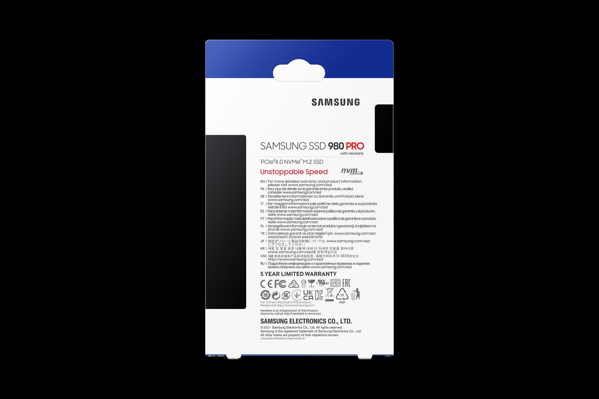 Купить Samsung 980 PRO MZ-V8P1T0CW - SSD - verschlüsselt - 1 TB - intern - M.2 2280 - PCIe 4.0 x4 (NVMe) - Puffer: 1 GB - 256-Bit-AES - TCG Opal Encryption 2.0 в магазине wardena.ru