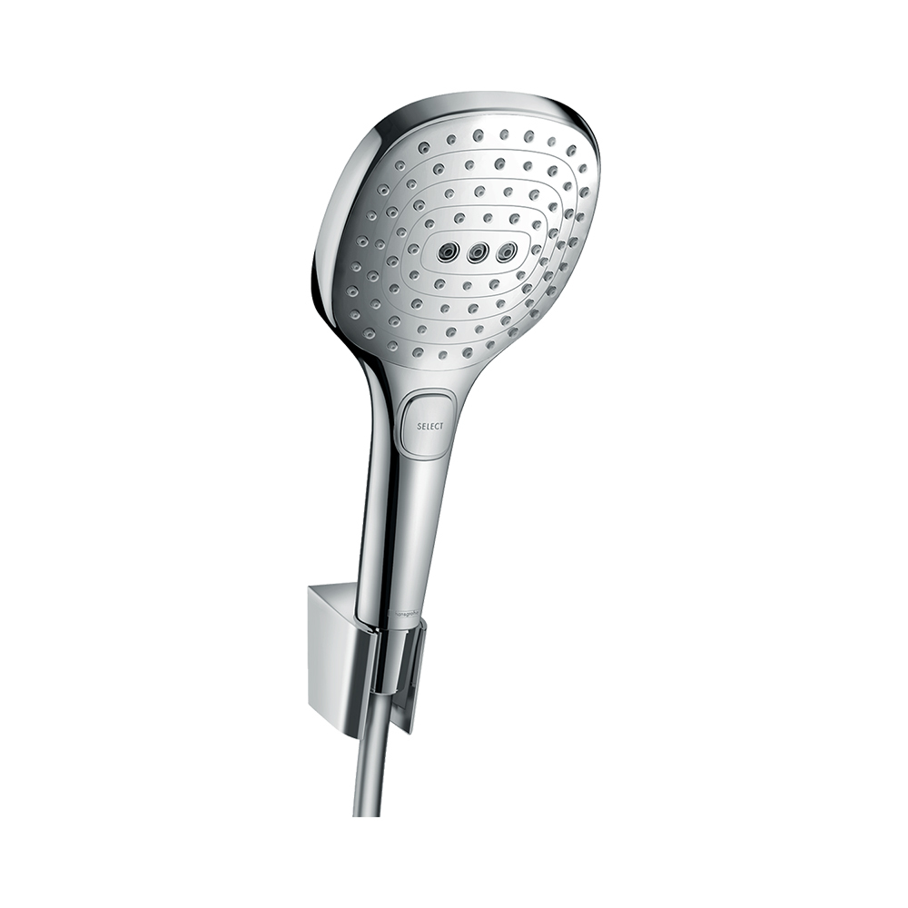Купить Hansgrohe Raindance Select E Душевой набор 120 3jet с держателем и шлангом 125 см хром-белый матовый 26700400 в магазине wardena.ru