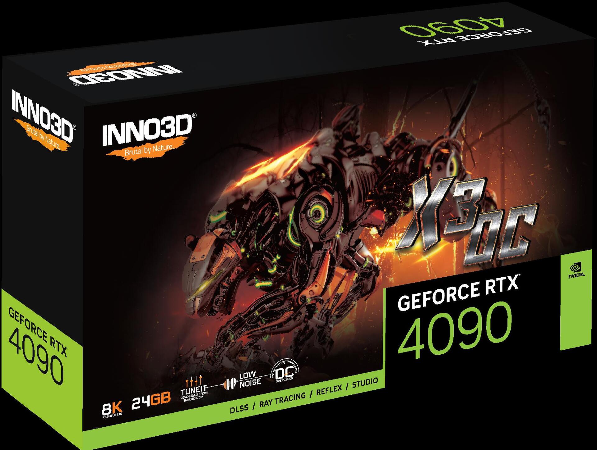 Купить Inno3D GeForce RTX 4090 X3 OC - GeForce RTX 4090 - 24 GB - GDDR6X - 384 Bit - 7680 x 4320 Pixel - PCI Express x16 4.0 (N40903-246XX-18332989) в магазине wardena.ru