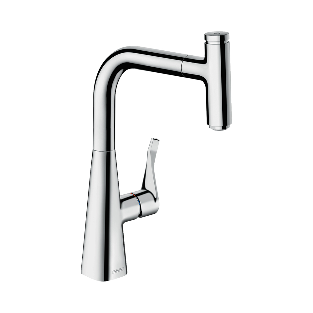 Купить Hansgrohe Metris Select M71 Кухонный смеситель однорычажный 240 с вытяжным изливом 1jet sBox хром 73802000 в магазине wardena.ru
