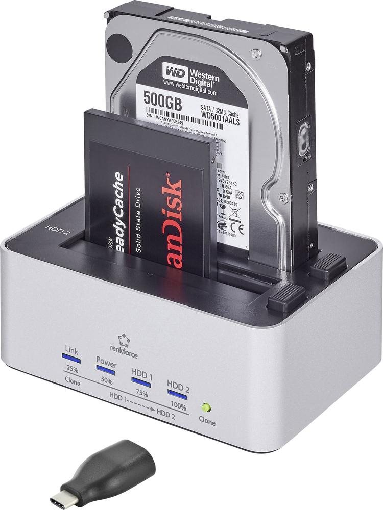 Купить renkforce USB 3.0 SATA 2 Port Festplatten-Dockingstation mit USB Type-C™ Adapter mit Clone-Funktion (rf-docking-09) в магазине wardena.ru