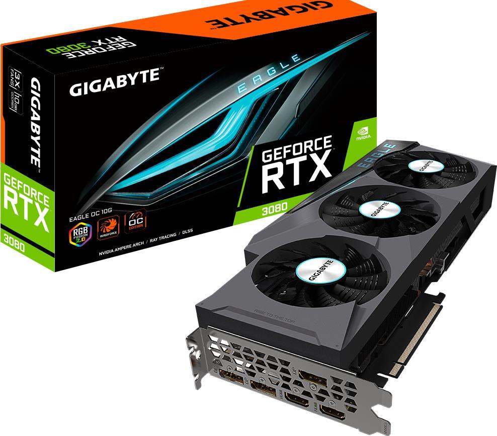 Купить Gigabyte GeForce RTX 3080 EAGLE OC 10G (rev. 2.0) - Grafikkarten - GF RTX 3080 - 10GB GDDR6X - PCIe 4,0 x16 - 2 x HDMI, 3 x DisplayPort (GV-N3080EAGLE OC-10GD 2.0) в магазине wardena.ru