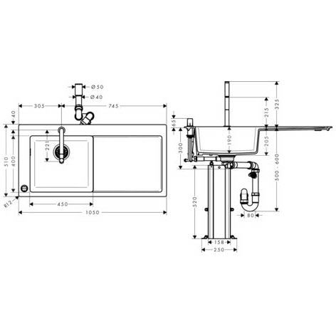 Купить Hansgrohe C51-F450-12 Кухонная комбинация с крылом 450 хром-черный матовый 43228000 в магазине wardena.ru