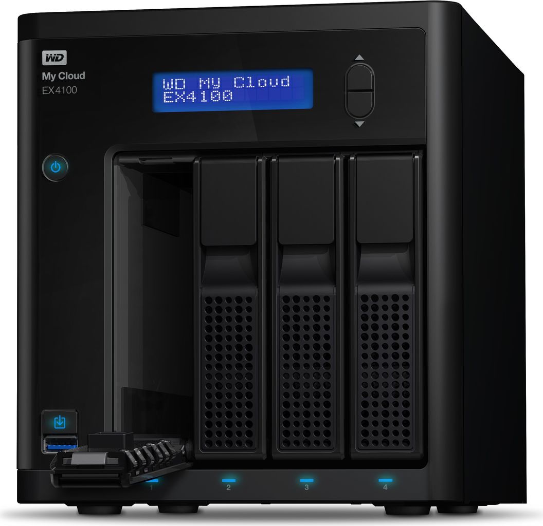 Купить WD My Cloud EX4100 WDBWZE0000NBK - NAS-Server - 4 Schächte - RAID 0, 1, 5, 10, JBOD, 5 Hot Spare - RAM 2 GB - Gigabit Ethernet - iSCSI (WDBWZE0000NBK-EESN) в магазине wardena.ru
